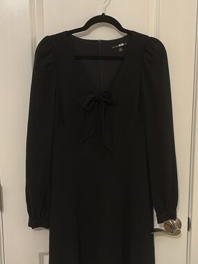 Black Halo - Black Long Sleeve Tie-Neck Dress